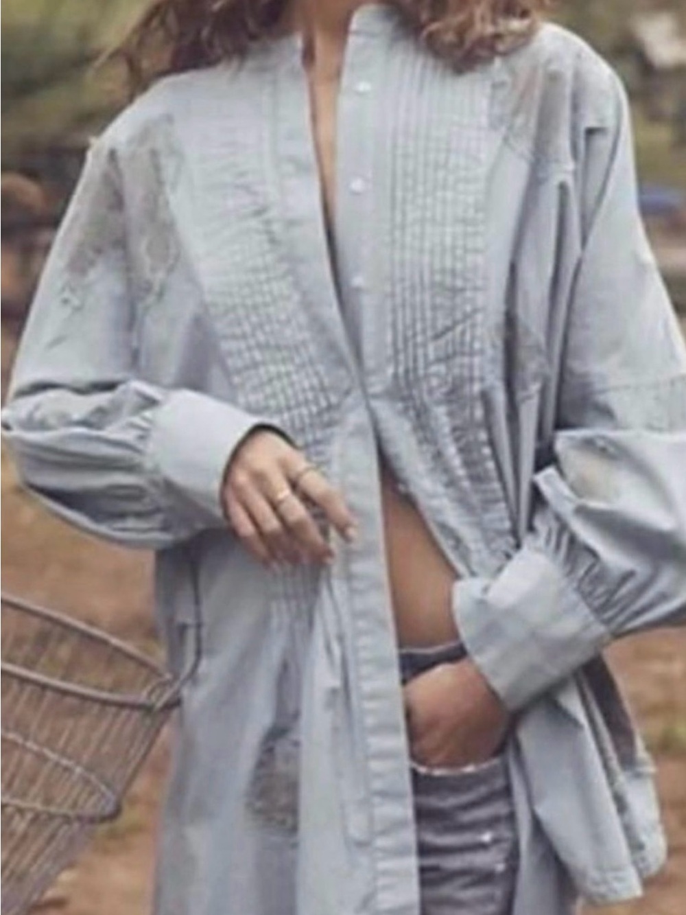 Free People Cream Trench Coat with Pink & Orange Floral Embroidery